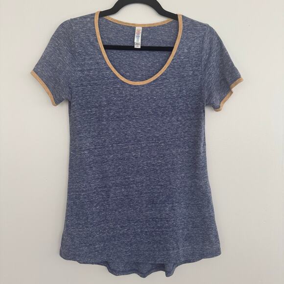 Lularoe Classic Ringer Tee in Heathered Blue/Yellow - Picture 2 of 6